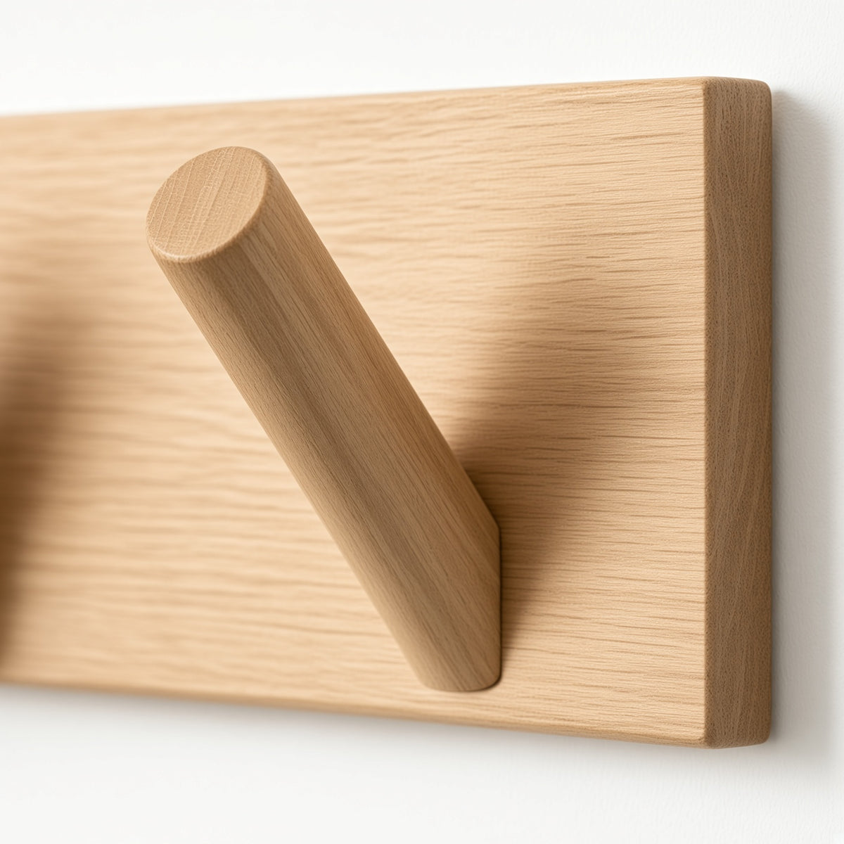 Wooden Wall Peg Rack with 5 Cylindrical Hooks | Light Oak Coat Hanger