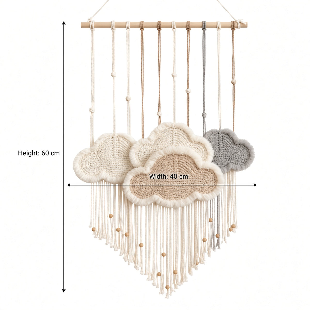 Macrame Cloud Wall Hanging with Wooden Dowel | Boho Nursery & Bedroom Decor