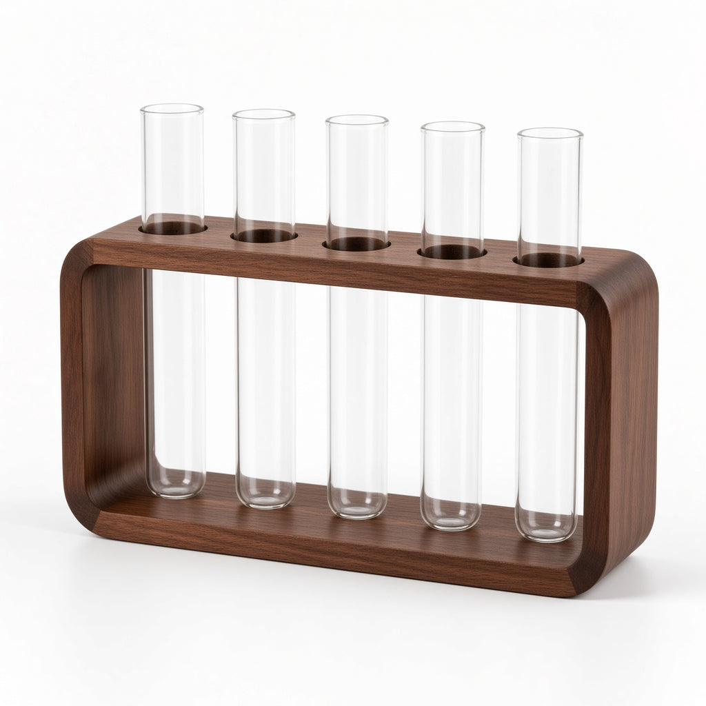 Wooden Test Tube Plant Propagation Station | 5-Tube Hydroponic Vase
