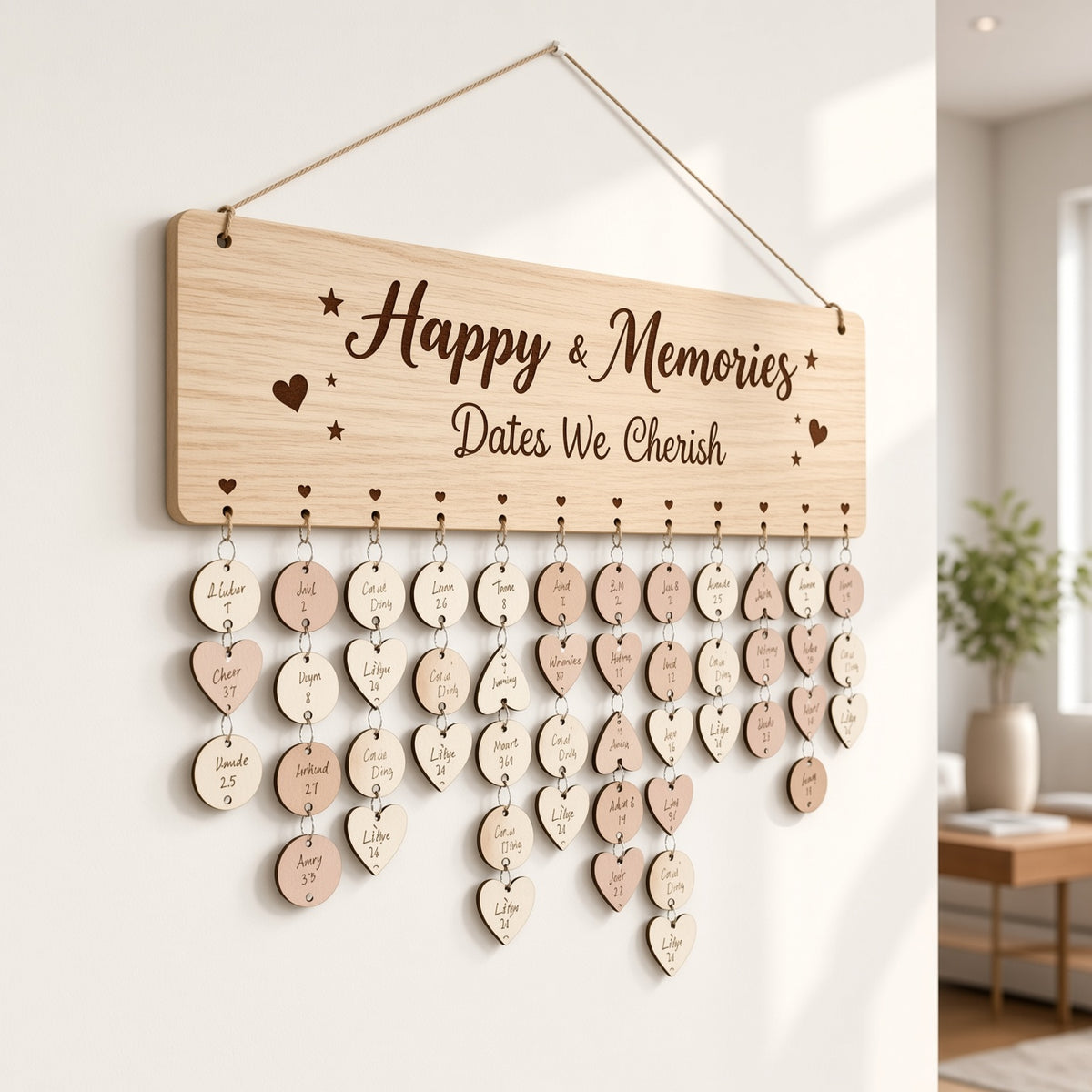 Wooden Family Memory Board ¨C Happy & Memories Dates We Cherish