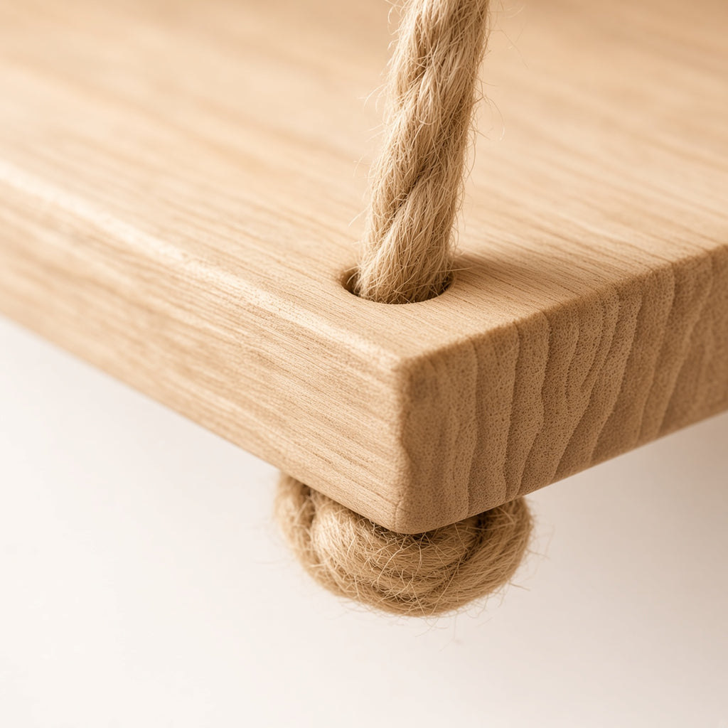 Three-Tier Hanging Rope Shelf in Natural Wood | Rustic Wall Storage