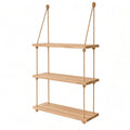 Three-Tier Hanging Rope Shelf in Natural Wood | Rustic Wall Storage