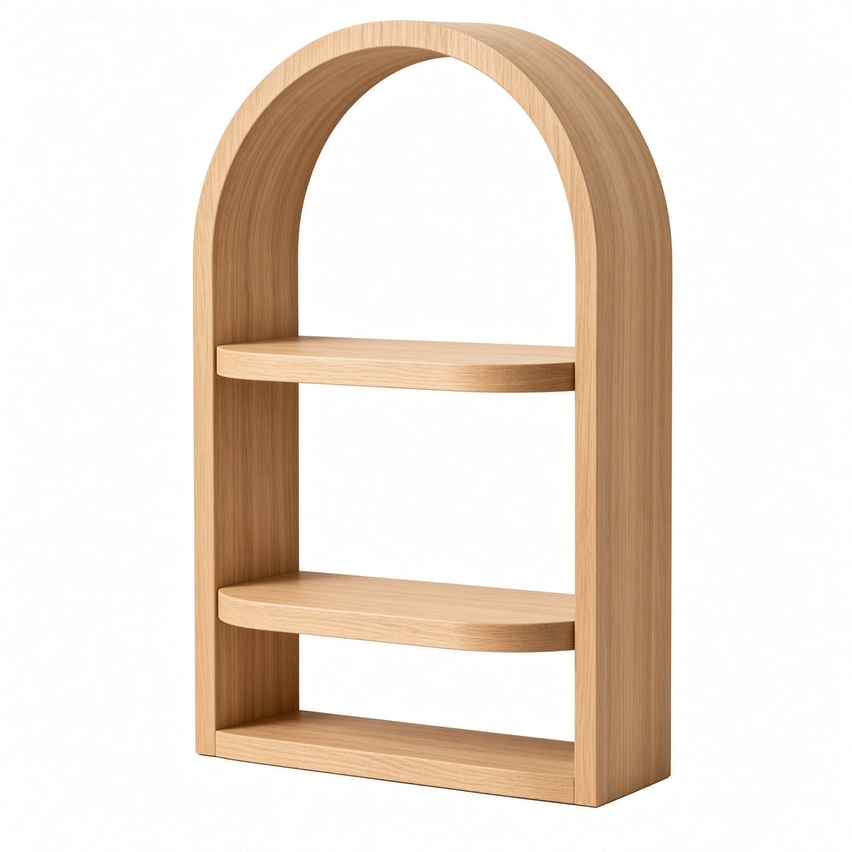 Arched Oak Wall Shelf with Two Tiers | Minimalist Wooden Display Shelf