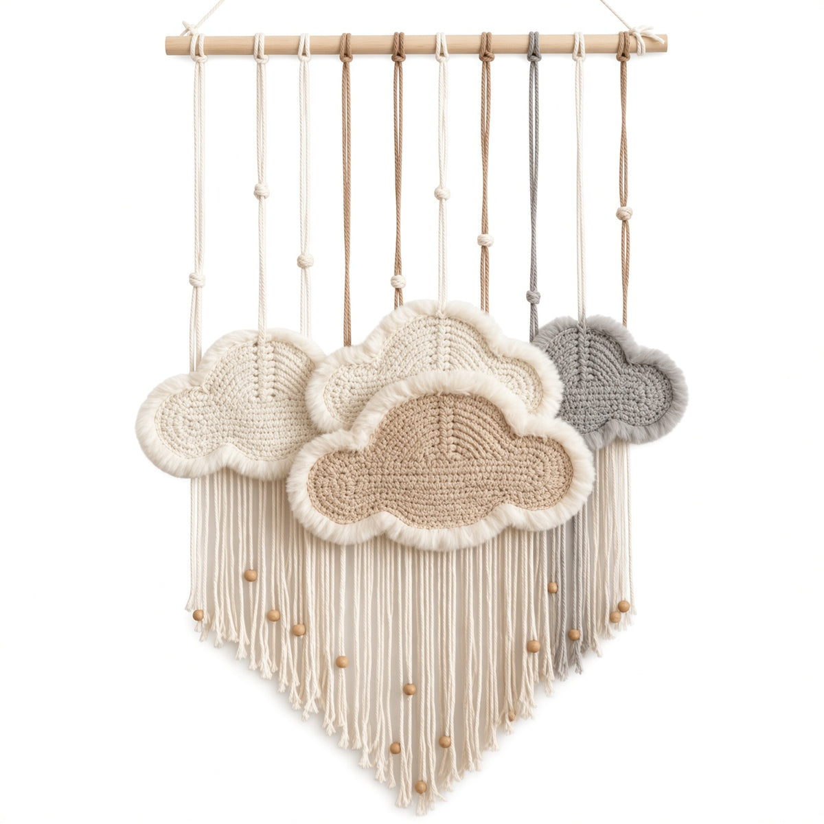 Macrame Cloud Wall Hanging with Wooden Dowel | Boho Nursery & Bedroom Decor