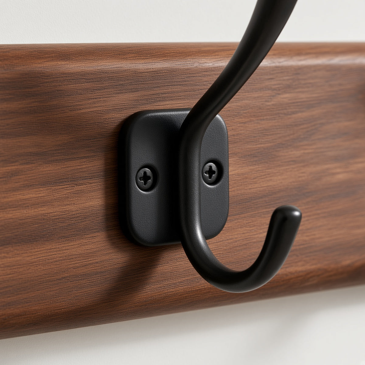 Wooden Wall Coat Rack with 5 Black Hooks | Walnut Finish Entryway Organizer