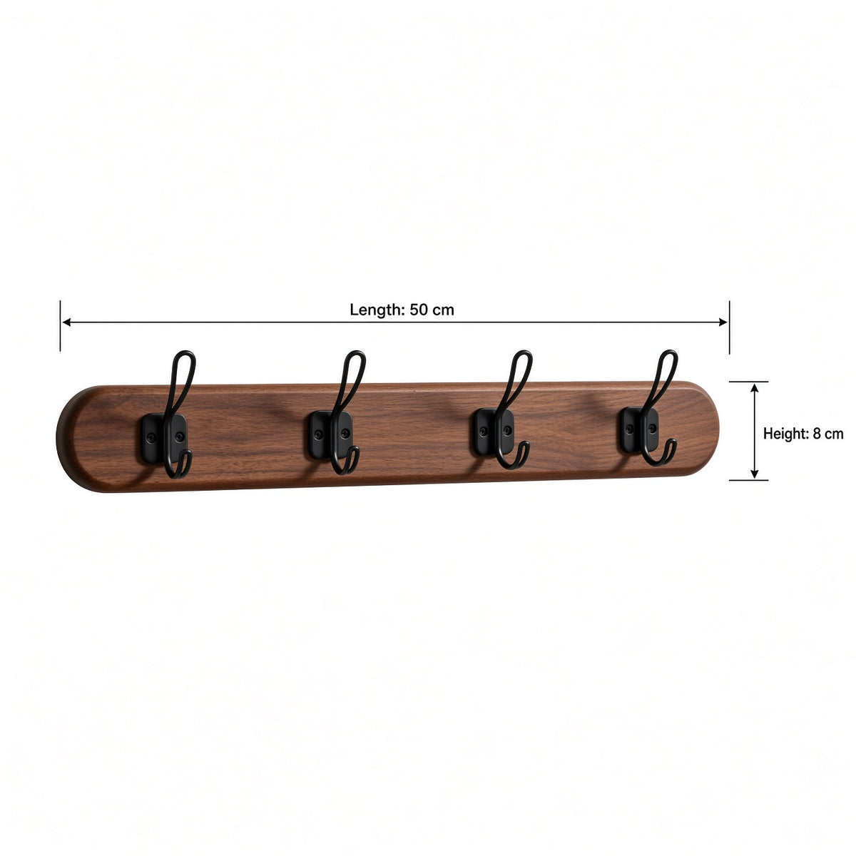 Wooden Wall Coat Rack with 5 Black Hooks | Walnut Finish Entryway Organizer