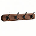 Wooden Wall Coat Rack with 5 Black Hooks | Walnut Finish Entryway Organizer