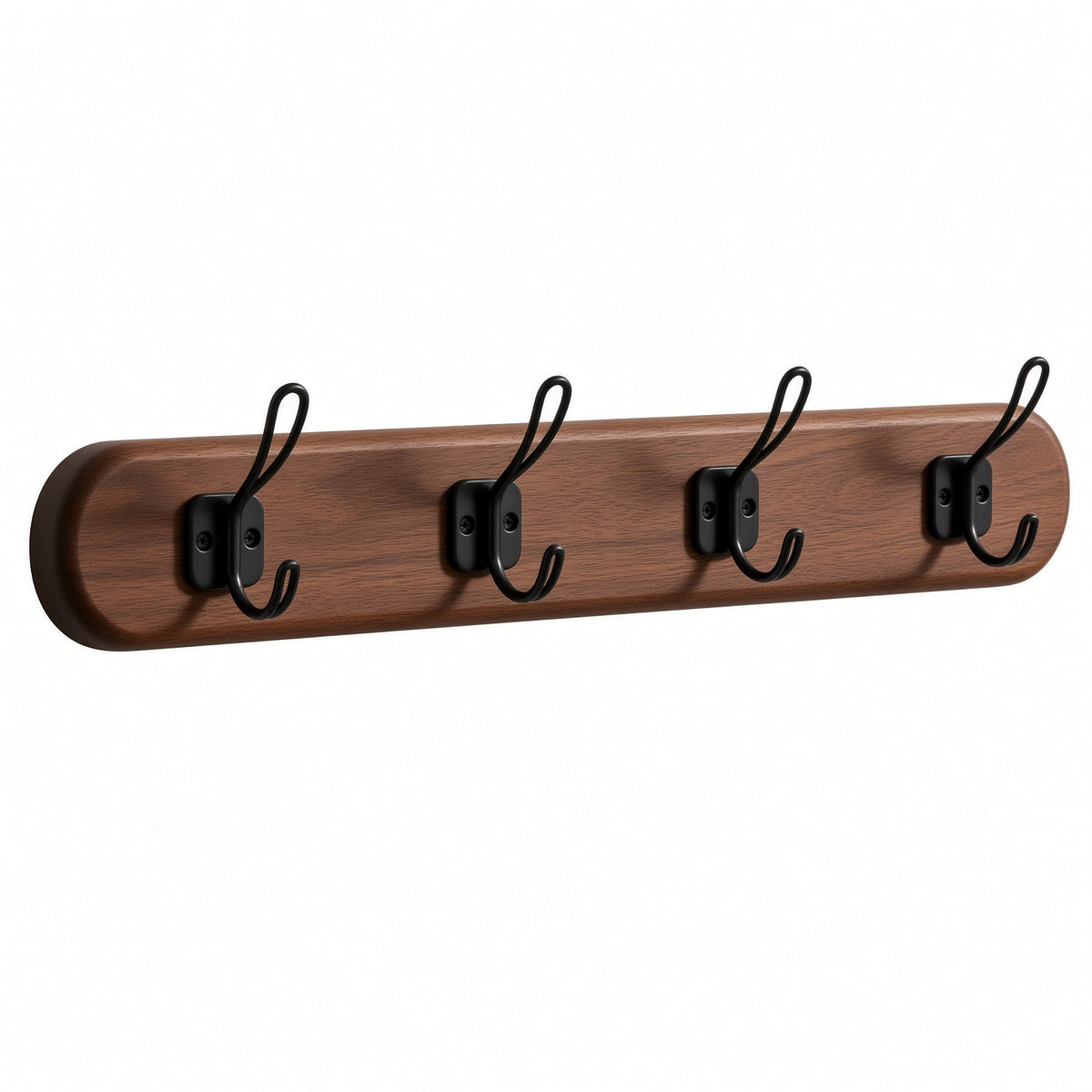 Wooden Wall Coat Rack with 5 Black Hooks | Walnut Finish Entryway Organizer